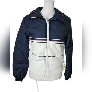 Vintage ROFFE Ski Jacket In Two Toned Navy/White. Pink Trim. Size 8 NWT